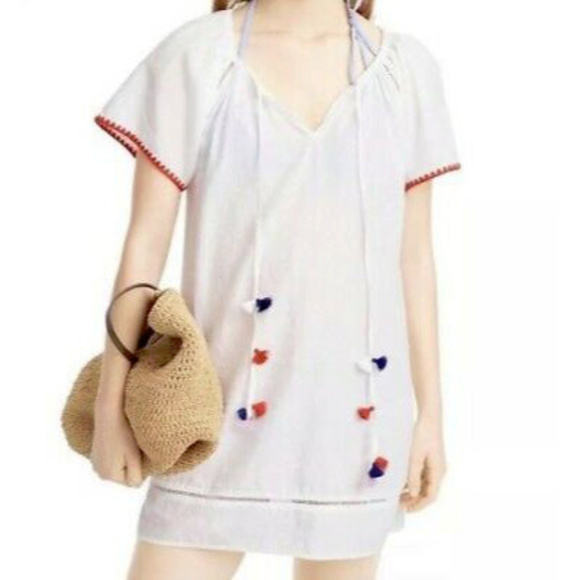 J. Crew Other - J. Crew White Linen Blend Pom Tassel Cover-up S
